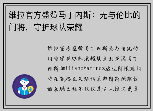 维拉官方盛赞马丁内斯：无与伦比的门将，守护球队荣耀