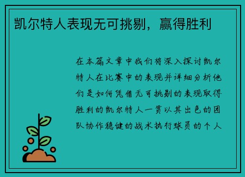 凯尔特人表现无可挑剔，赢得胜利
