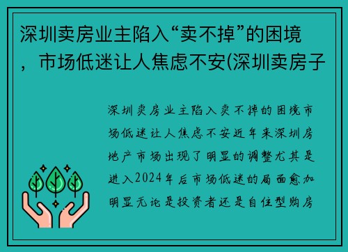 深圳卖房业主陷入“卖不掉”的困境，市场低迷让人焦虑不安(深圳卖房子怎么样)