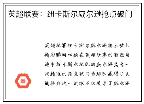 英超联赛：纽卡斯尔威尔逊抢点破门